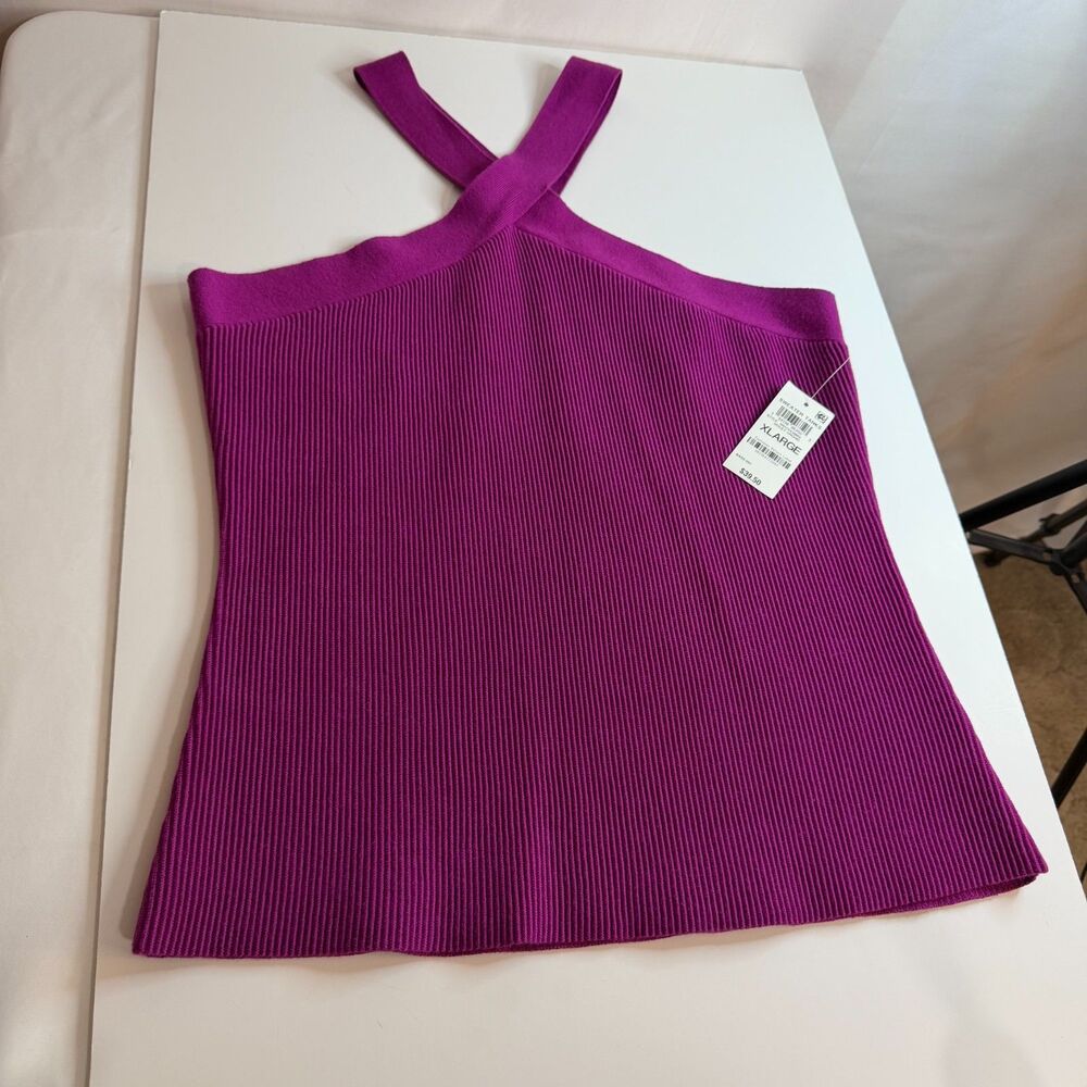 Size XL INC International Concepts Ribbed Sweater Tank Cross Front NWT